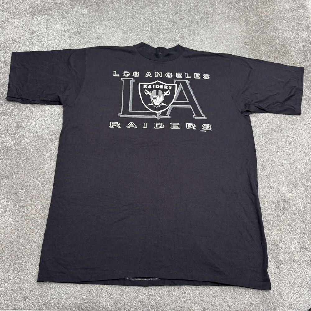 Vintage 90s Jostens Los Angeles Raiders T-Shirt One Size Fits All Black NFL USA